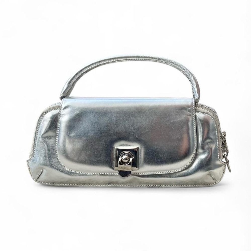 Silver metallic leather shoulder bag